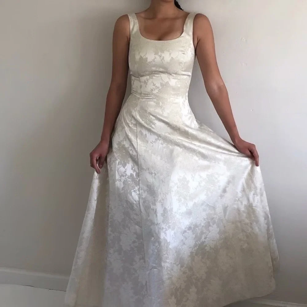 Jessica‎ McClintock Gunne Sax VTG 90s Satin Jacquard Formal Gown Prom Ren Faire
